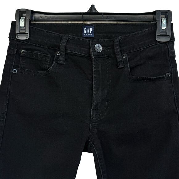Gap Petite SZ 25P Jeans Skinny Low-Rise Stretch Pocket Zip-Fly Black Rinse Women - Picture 2 of 11